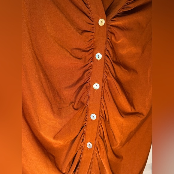 Lipslide Burnt Orange Ruched Button Down Shirt - Picture 2 of 5